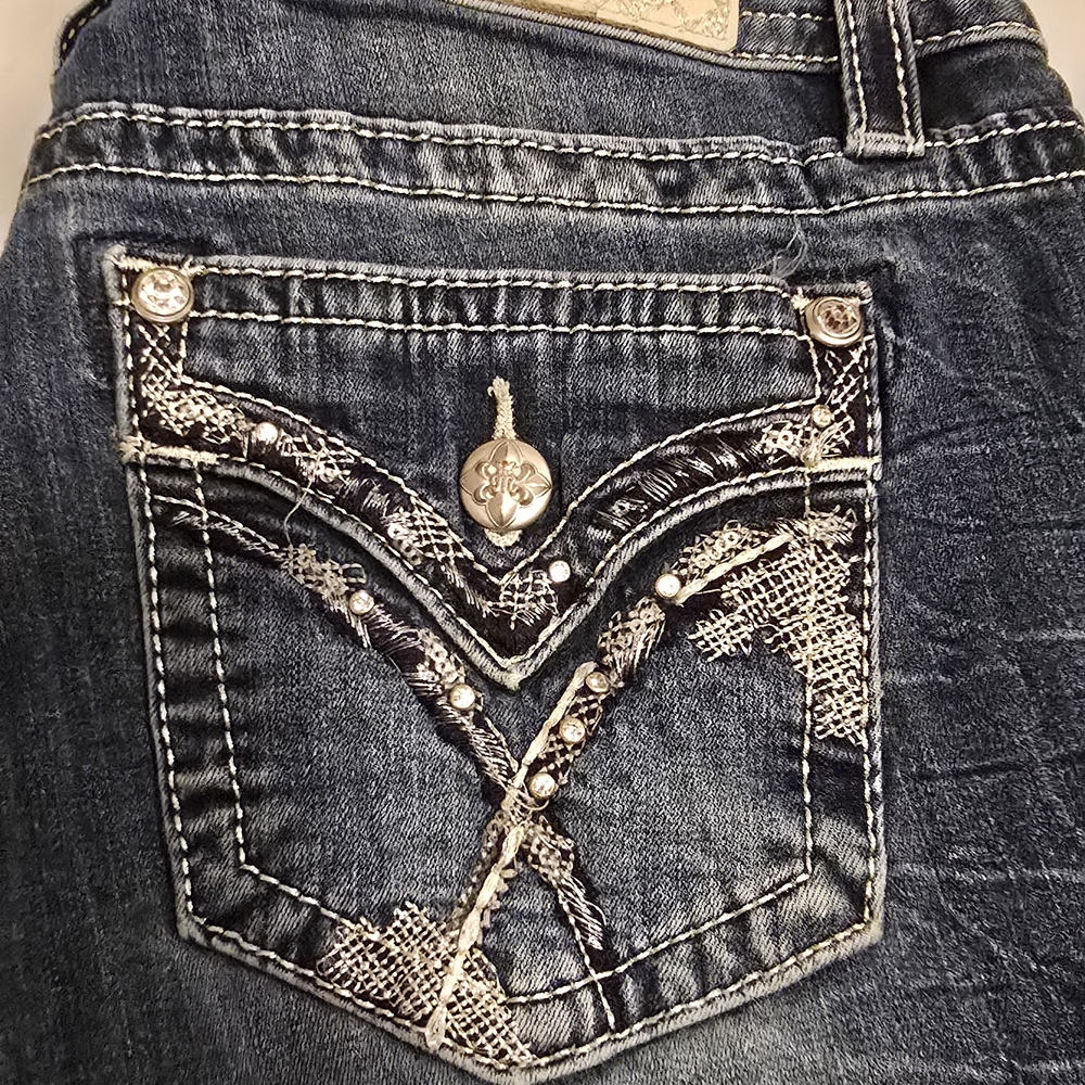 Miss Me Dark Blue Boot Cut Jeans with Silver Accents - Picture 4 of 5